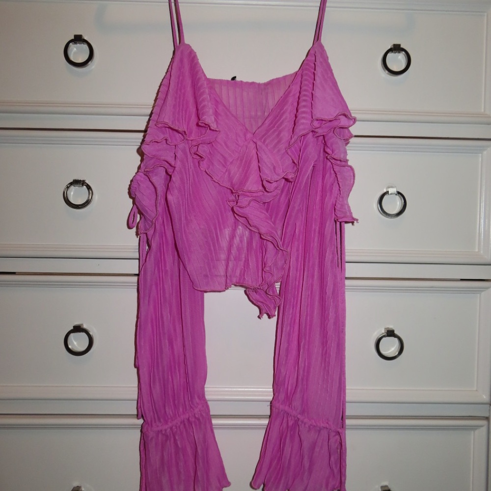 Zara Pink Ruffle Pleated Top NWT